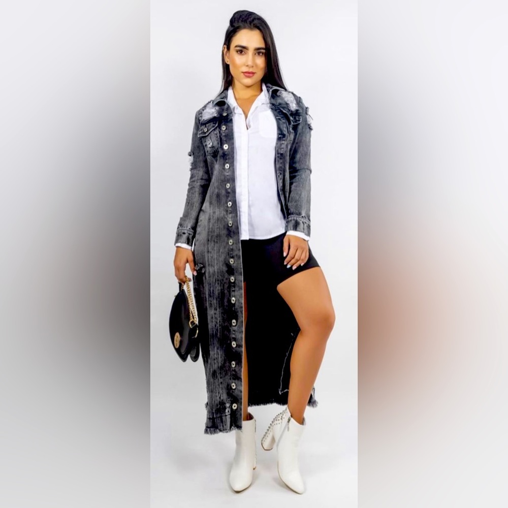 New long denim jacket, black